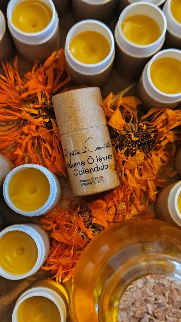 stick levre calendula. compress (4) Baume à lèvres naturel au calendula avec fleurs cultivées et transformées sur place